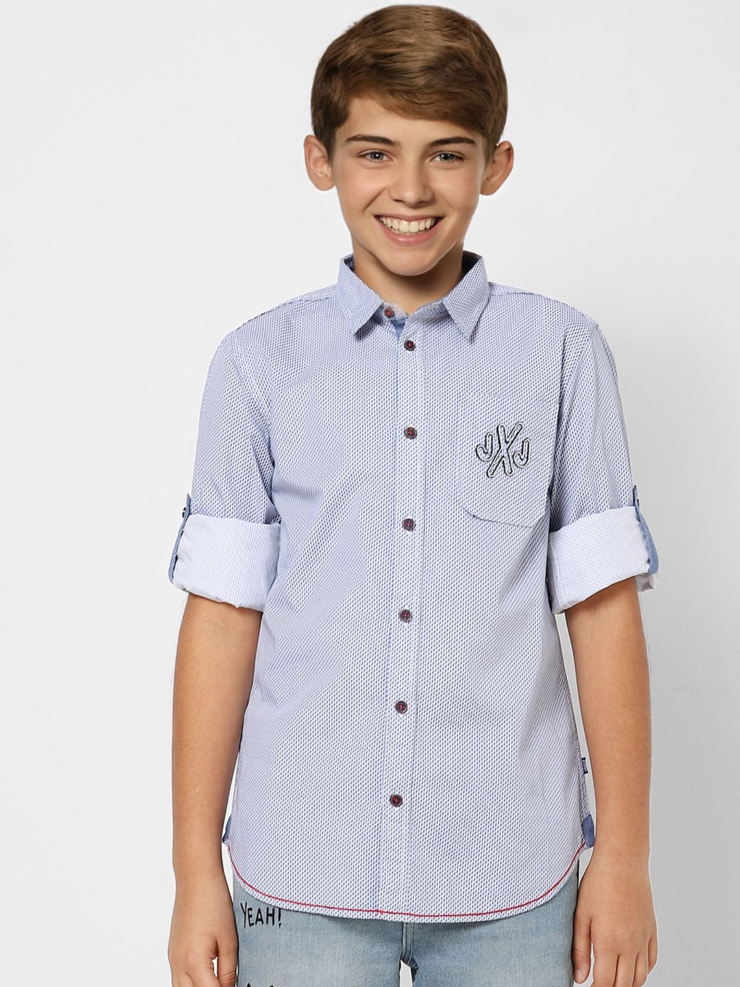 Boys Blue Printed Full Sleeves Shirt - Image 2