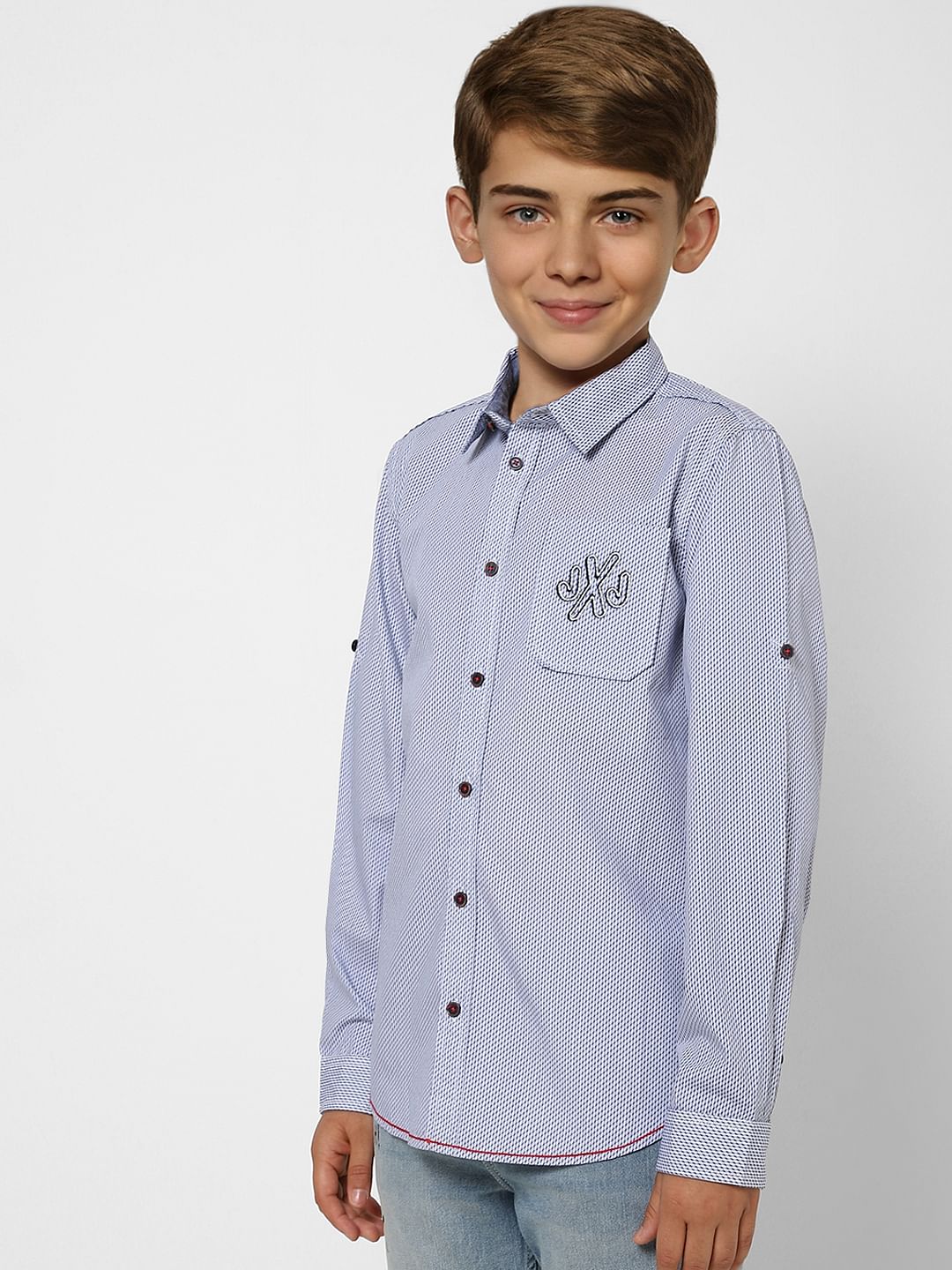 Boys Blue Printed Full Sleeves Shirt - Image 3