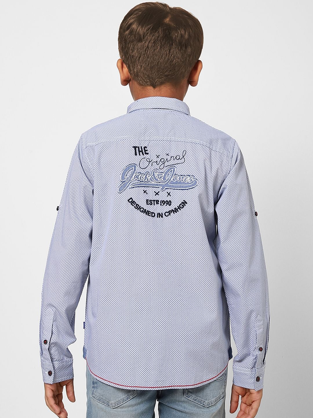 Boys Blue Printed Full Sleeves Shirt - Image 4