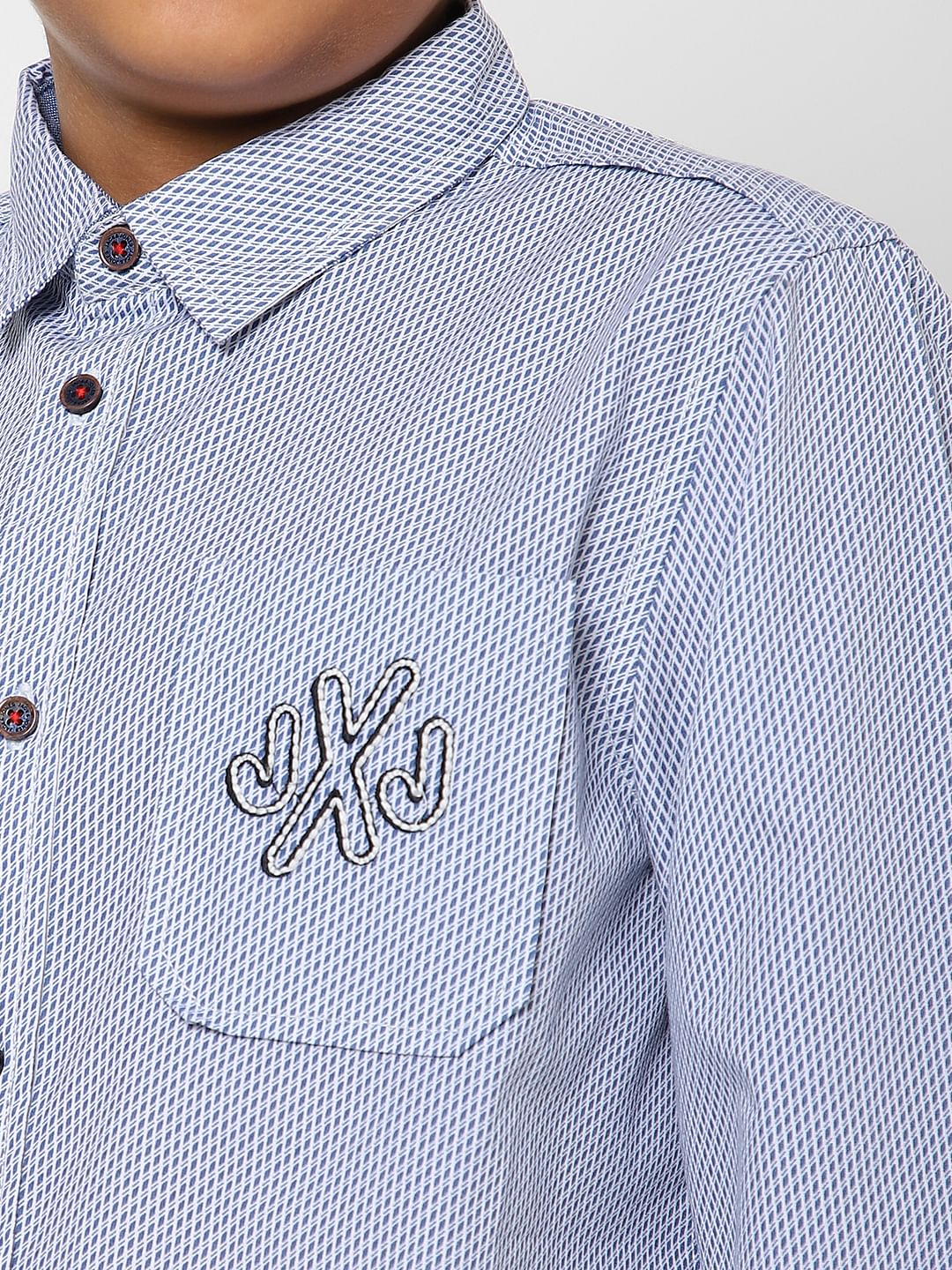 Boys Blue Printed Full Sleeves Shirt - Image 5