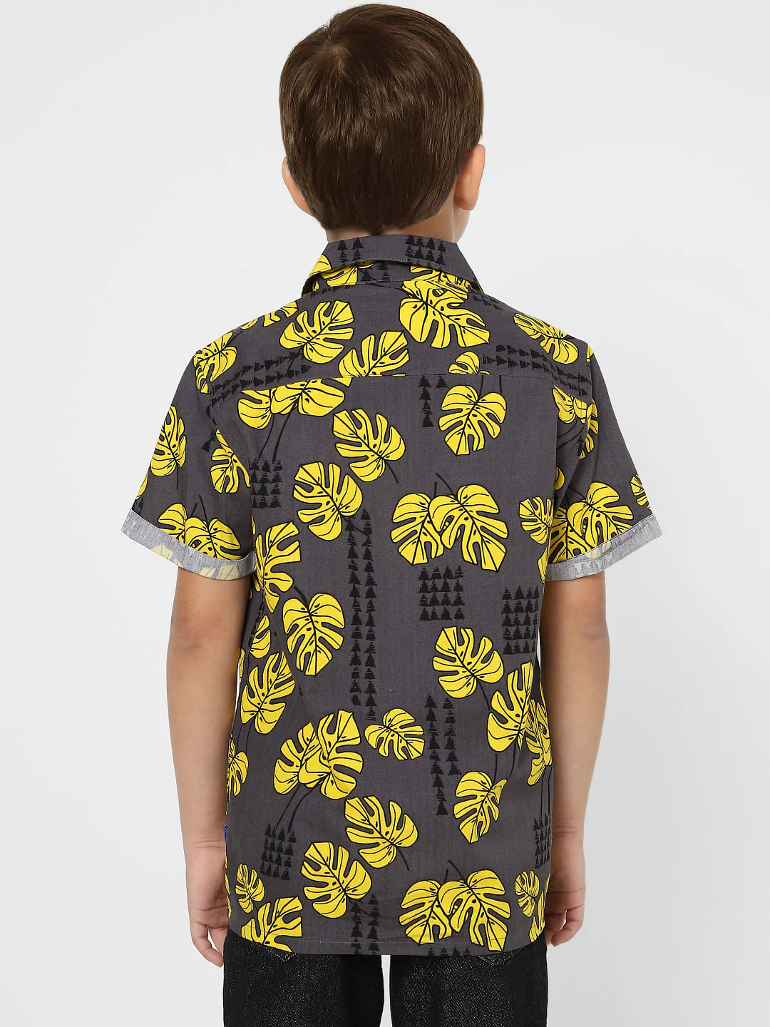 Boys Grey Monstera Print Half Sleeves Shirt - Image 3