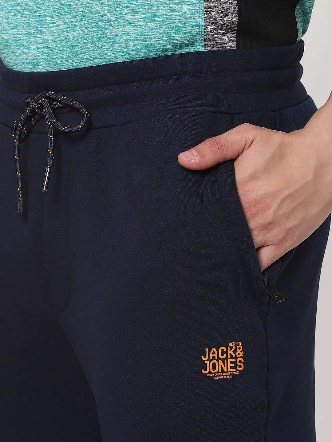 JACK & JONES Navy Blue Mid Rise Drawstring Trackpants - Image 5