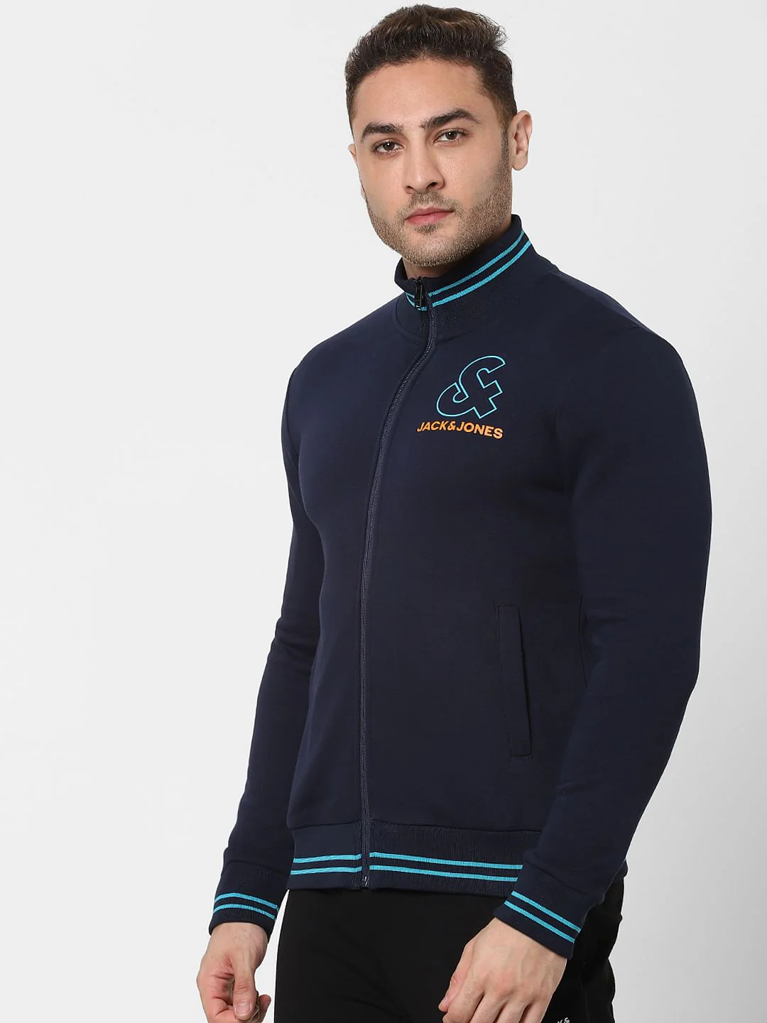 Navy Blue Logo Print Zip Up Sweatshirt - Image 3