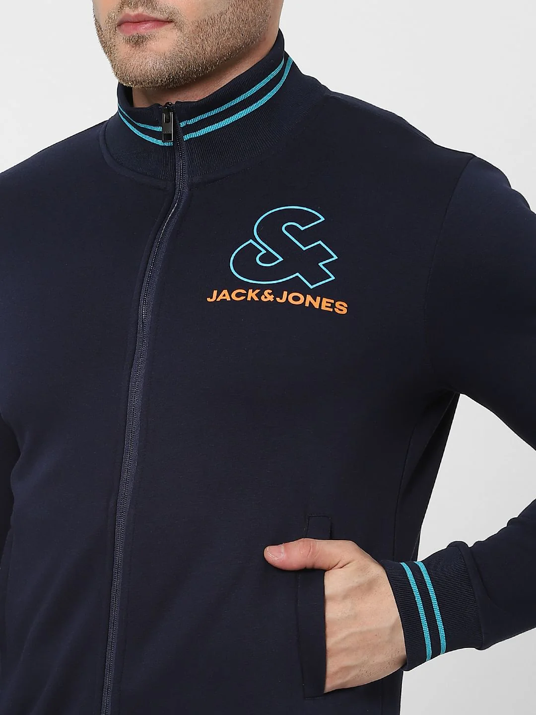 Navy Blue Logo Print Zip Up Sweatshirt - Image 5