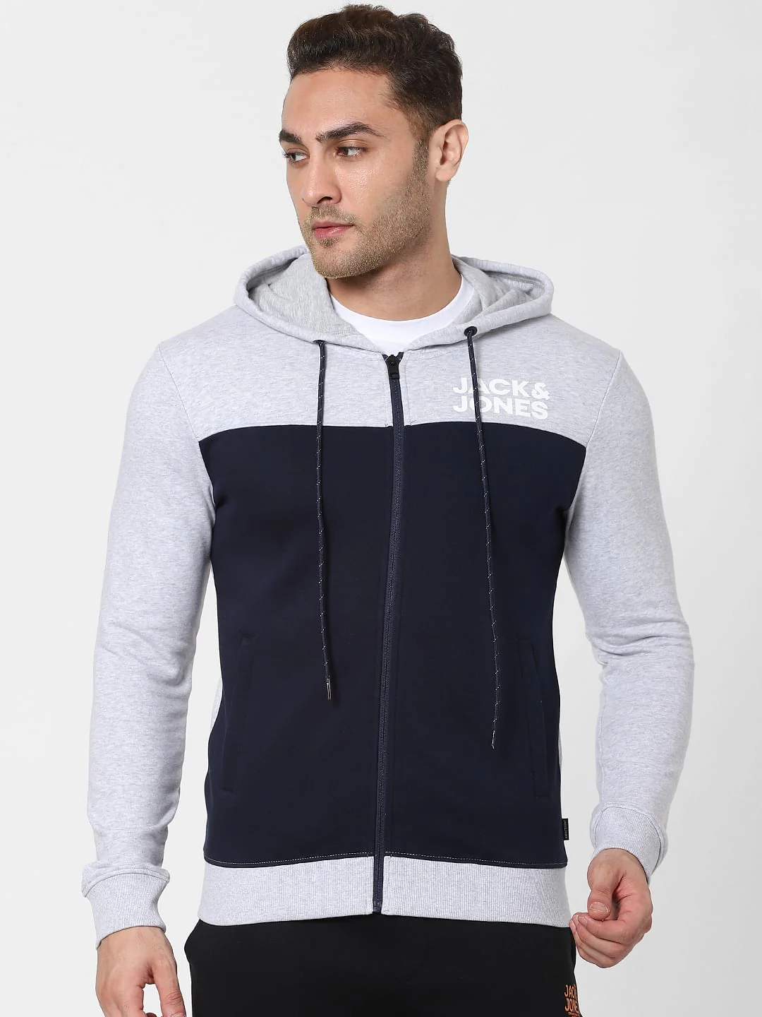 Navy Blue Colourblocked Hooded Sweatshirt - Image 2