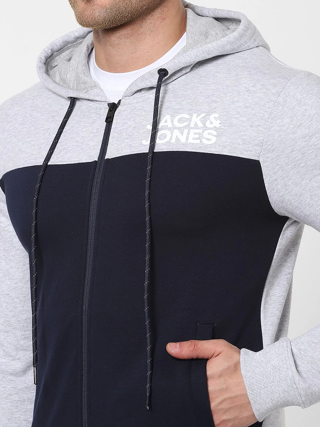 Navy Blue Colourblocked Hooded Sweatshirt - Image 5