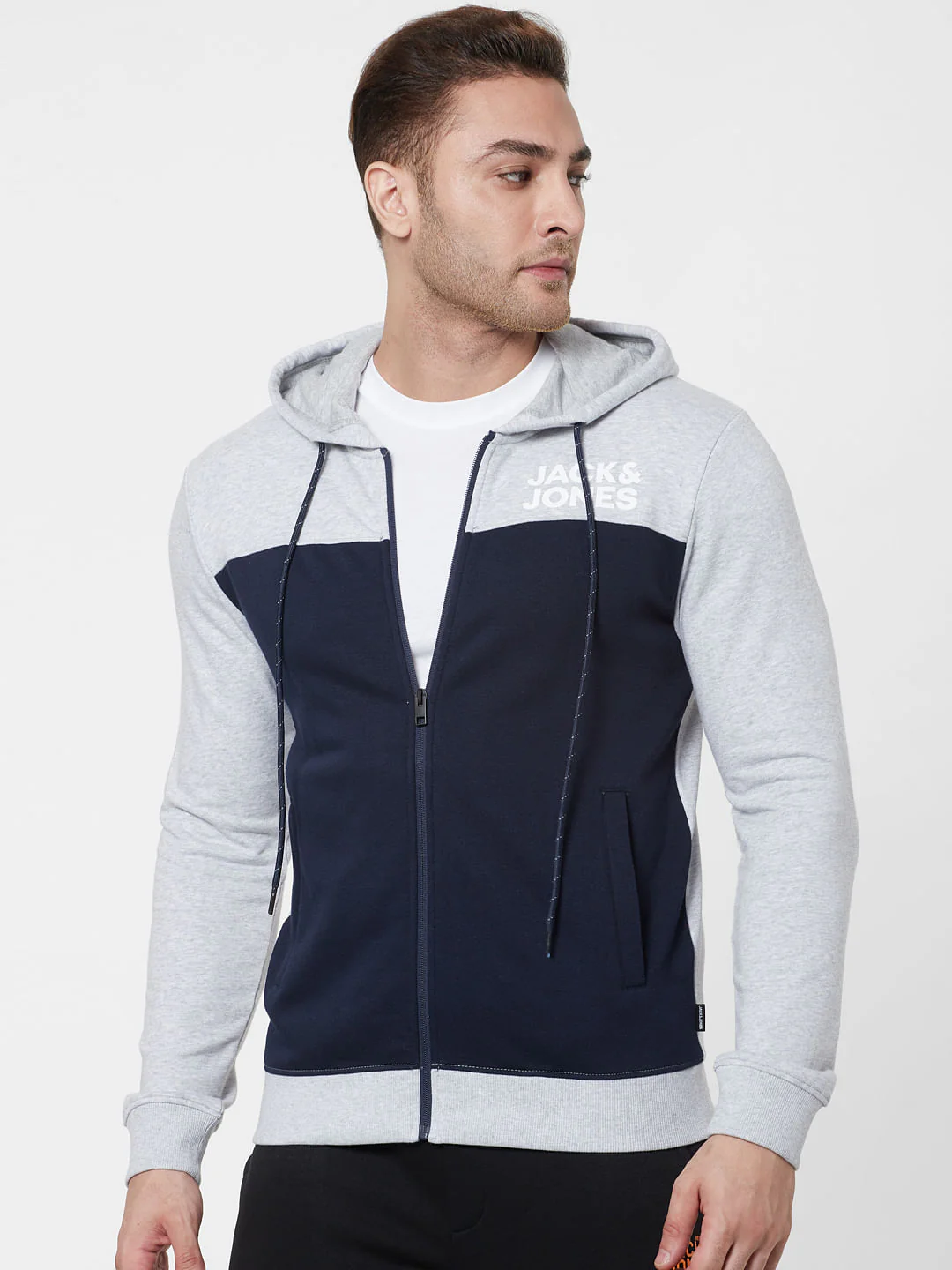 Navy Blue Colourblocked Hooded Sweatshirt - Image 6