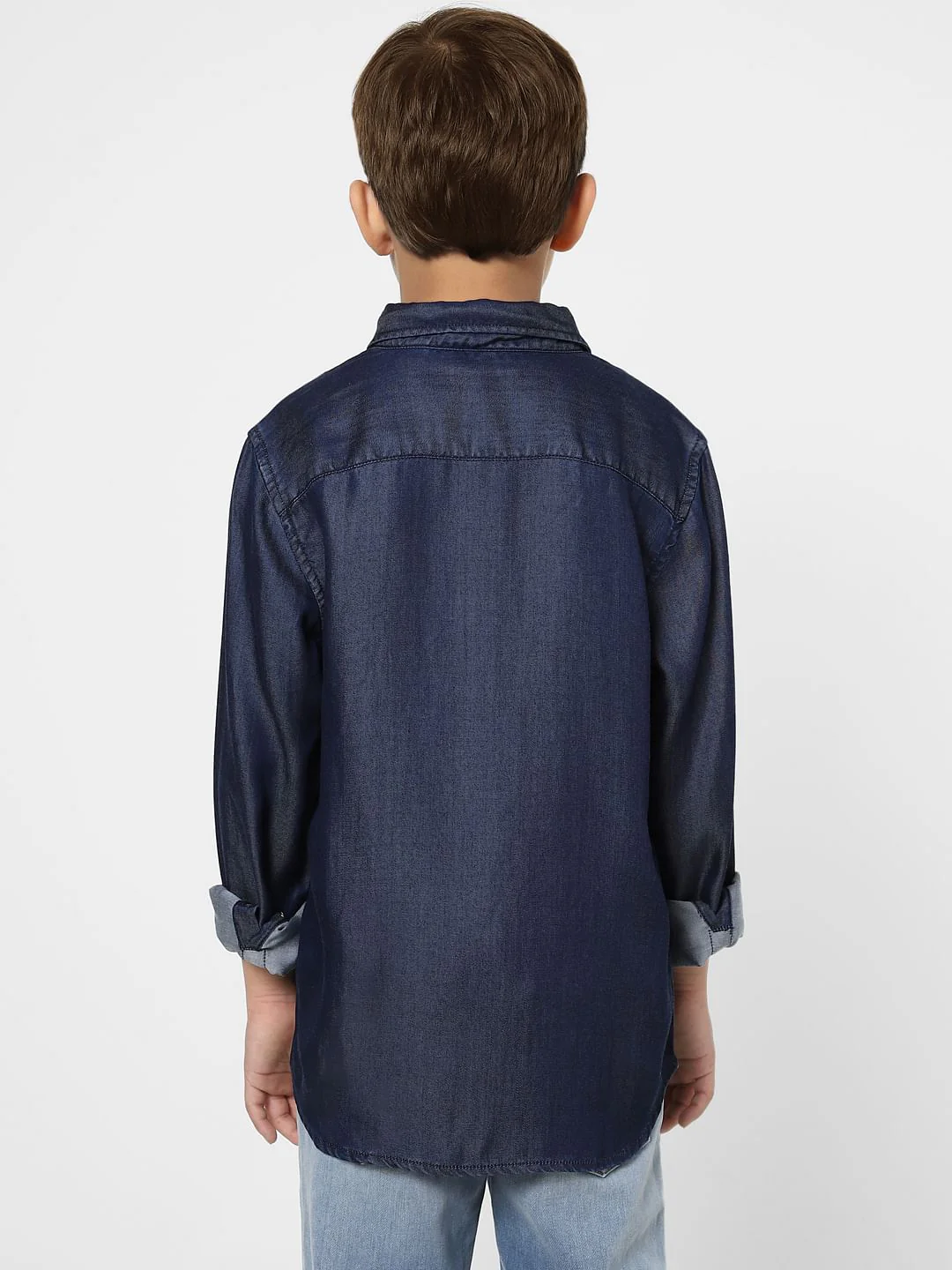 Boys Dark Blue Denim Full Sleeves Shirt - Image 3