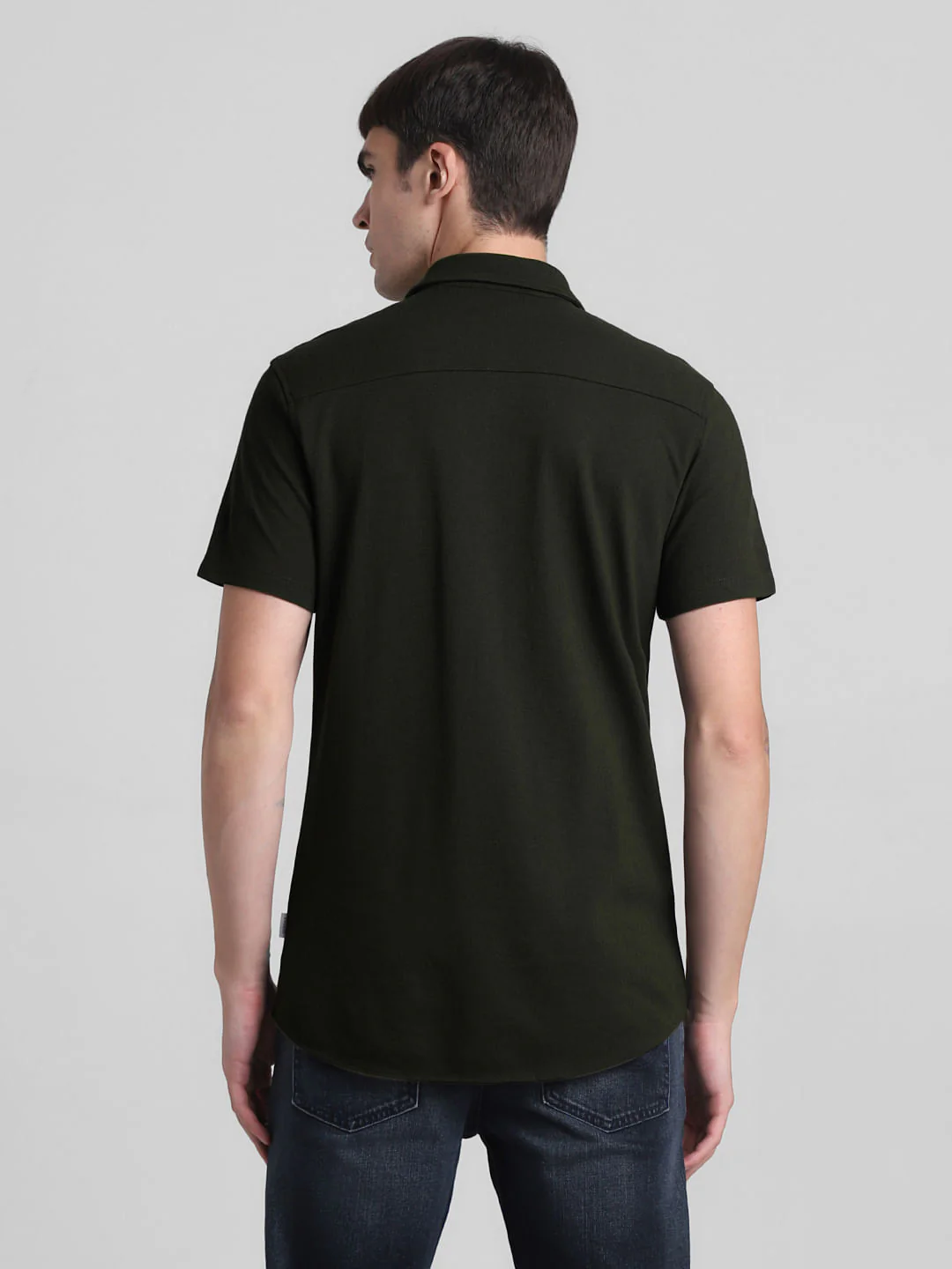 Dark Green Knit Short Sleeves Shirt - Image 4