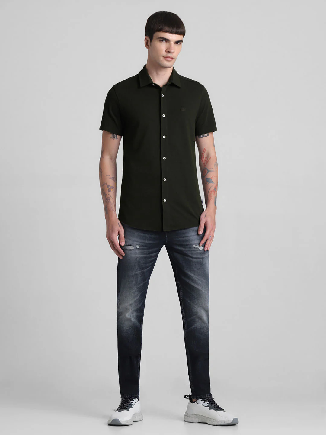 Dark Green Knit Short Sleeves Shirt - Image 6