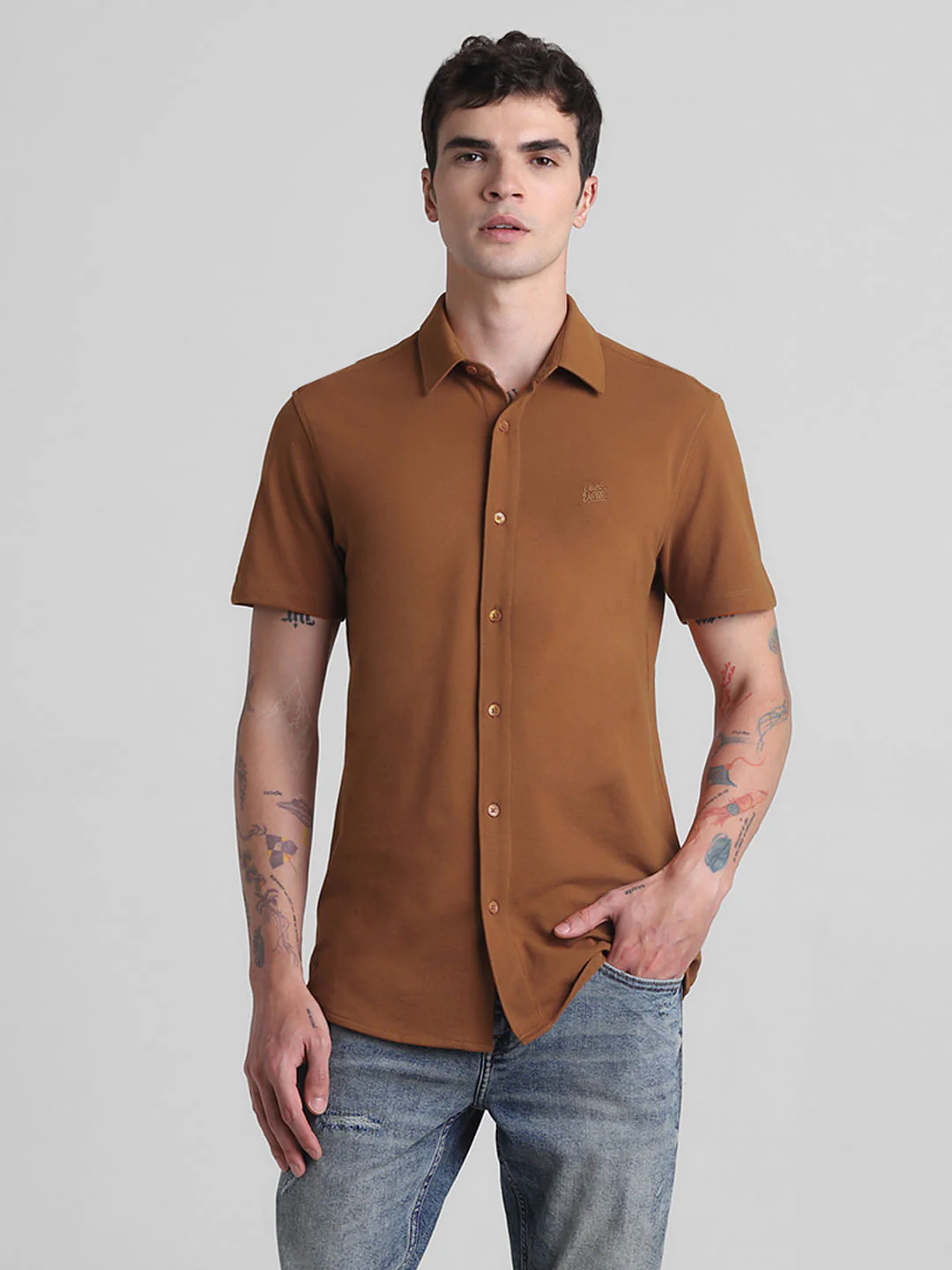 Brown Knitted Short Sleeves Shirt - Image 2