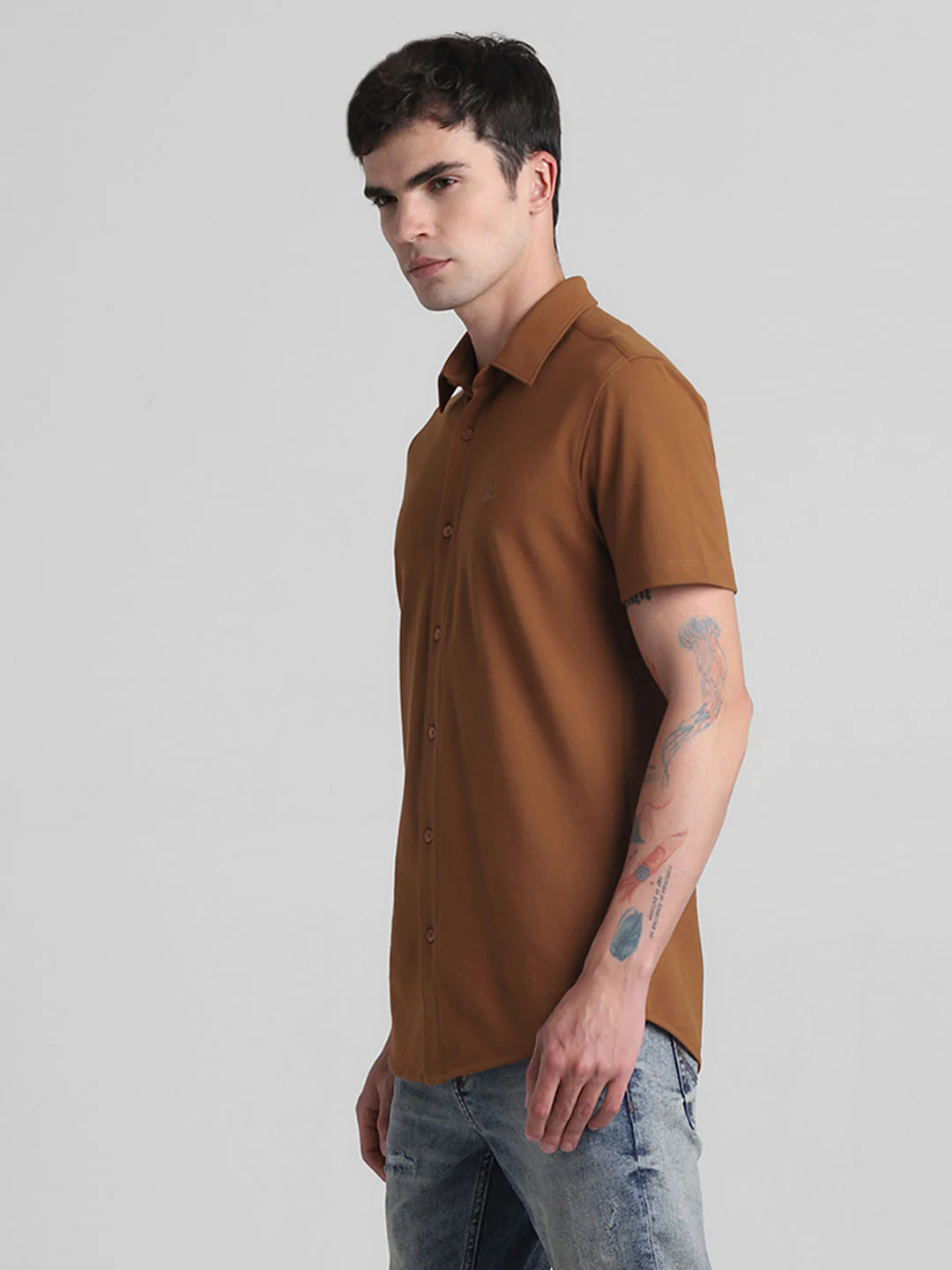 Brown Knitted Short Sleeves Shirt - Image 3