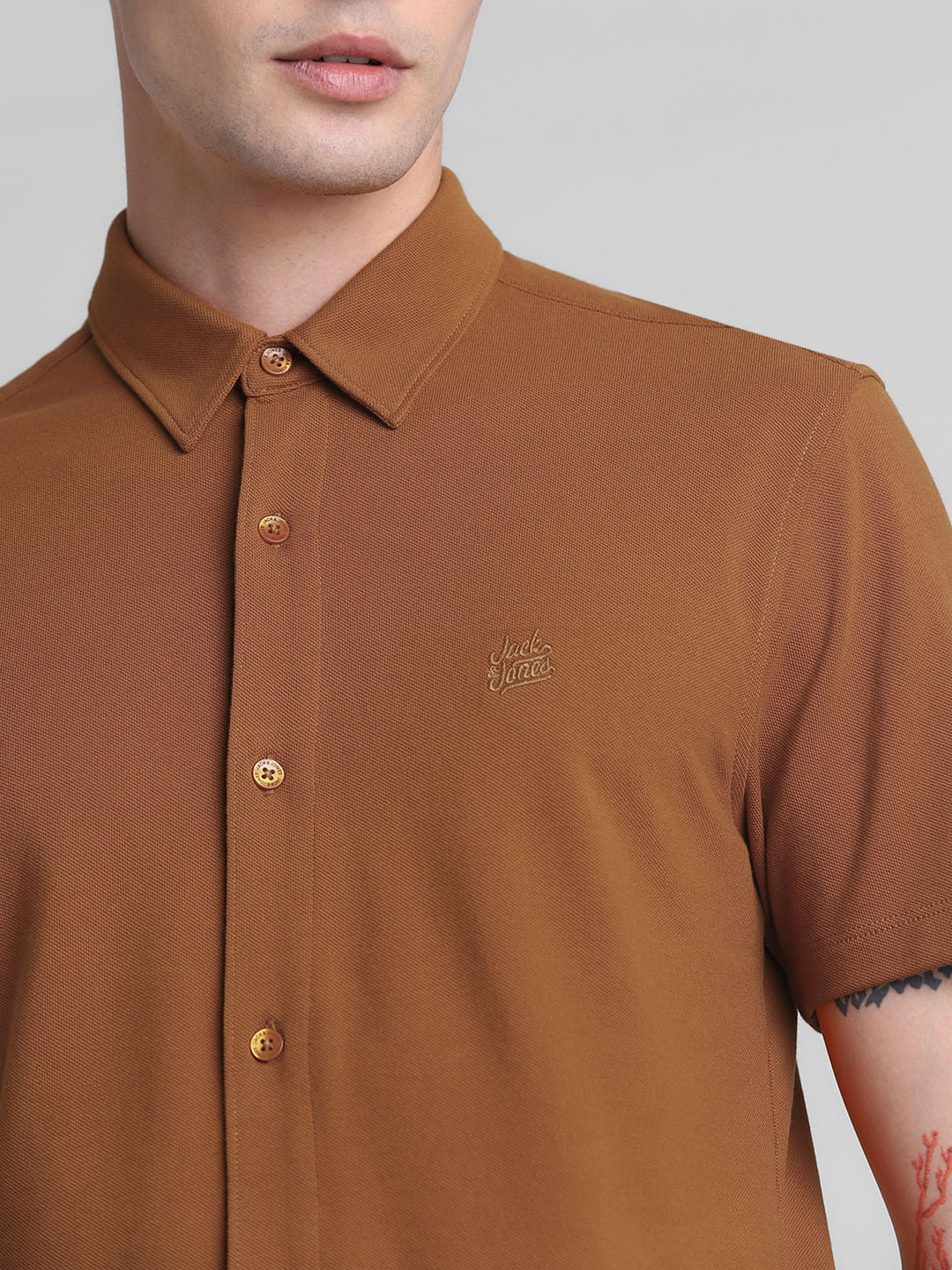 Brown Knitted Short Sleeves Shirt - Image 5