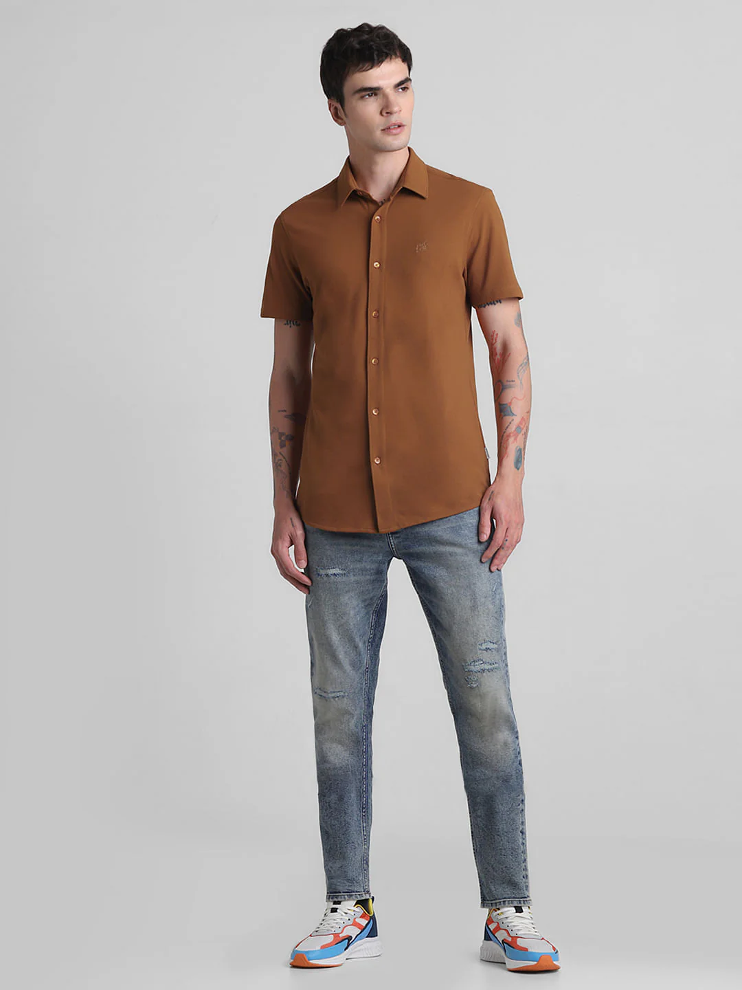 Brown Knitted Short Sleeves Shirt - Image 6