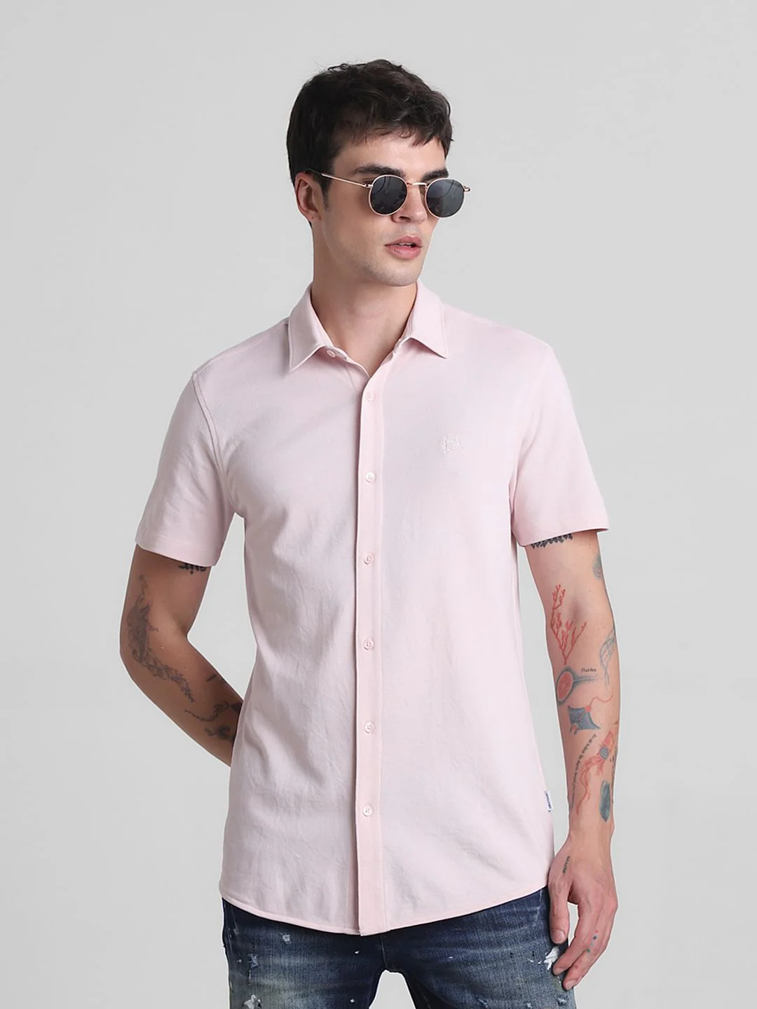 Pink Knitted Short Sleeves Shirt
