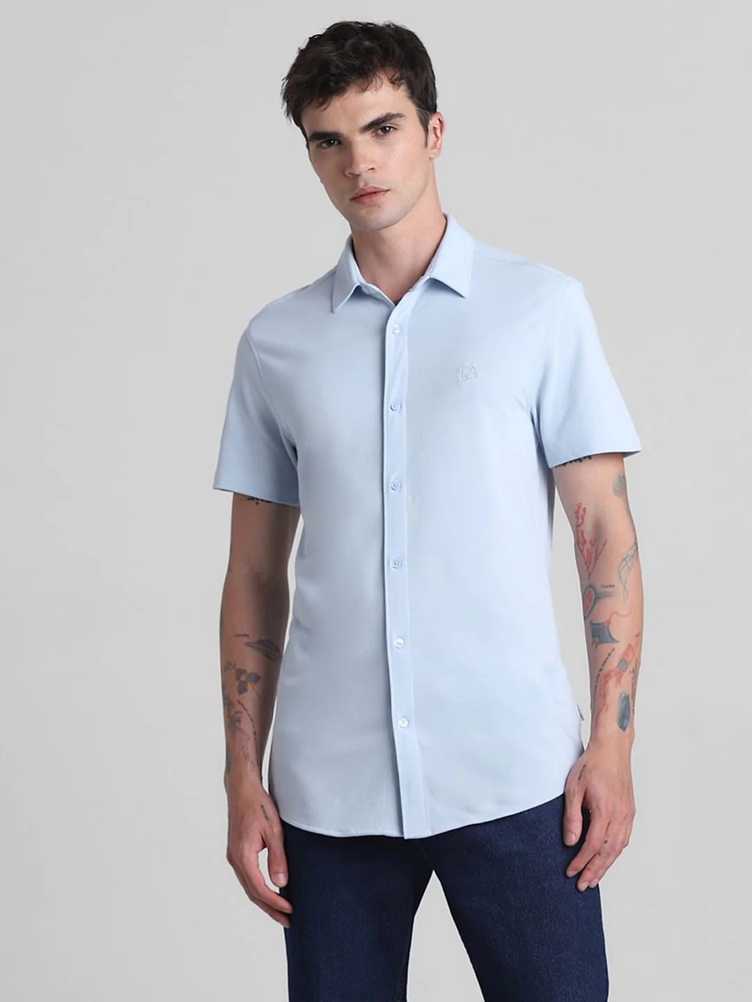 Blue Knitted Short Sleeves Shirt - Image 2