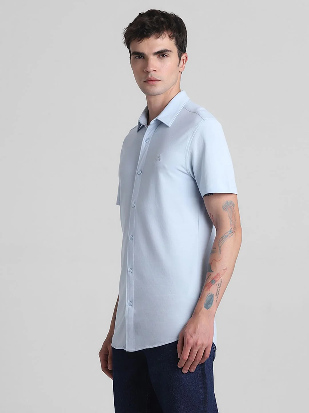 Blue Knitted Short Sleeves Shirt - Image 3