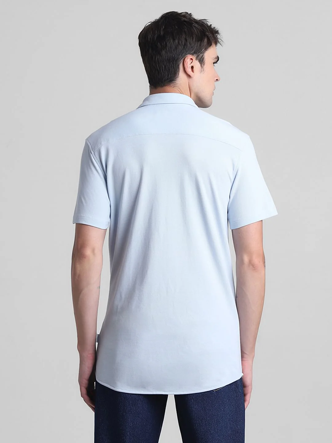 Blue Knitted Short Sleeves Shirt - Image 4