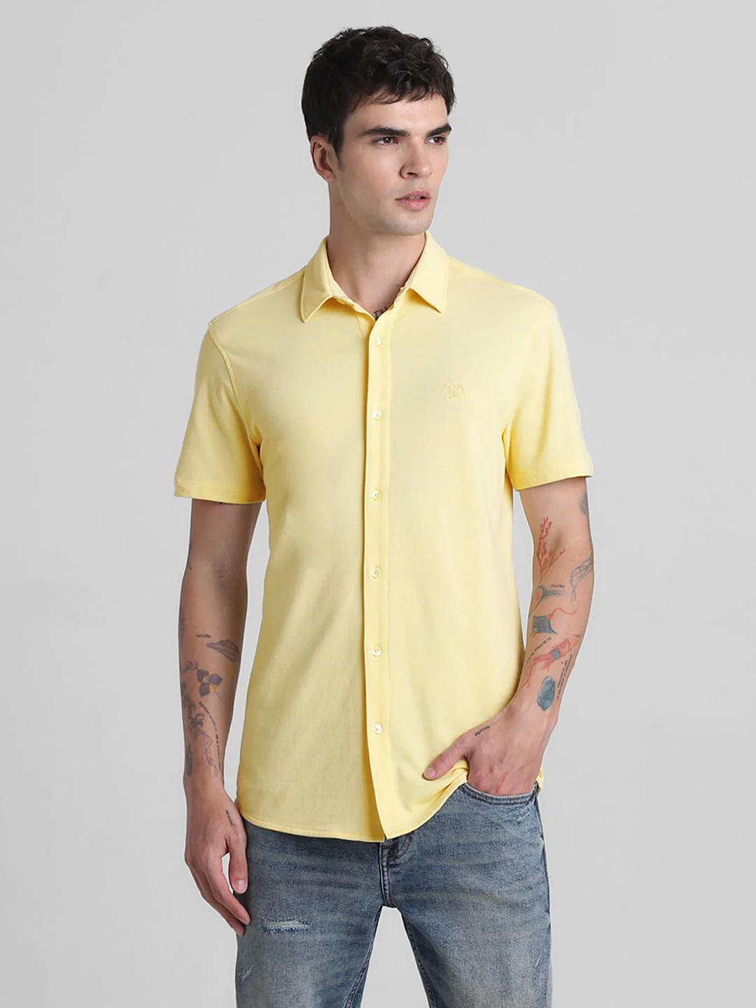 Yellow Knitted Short Sleeves Shirt - Image 2