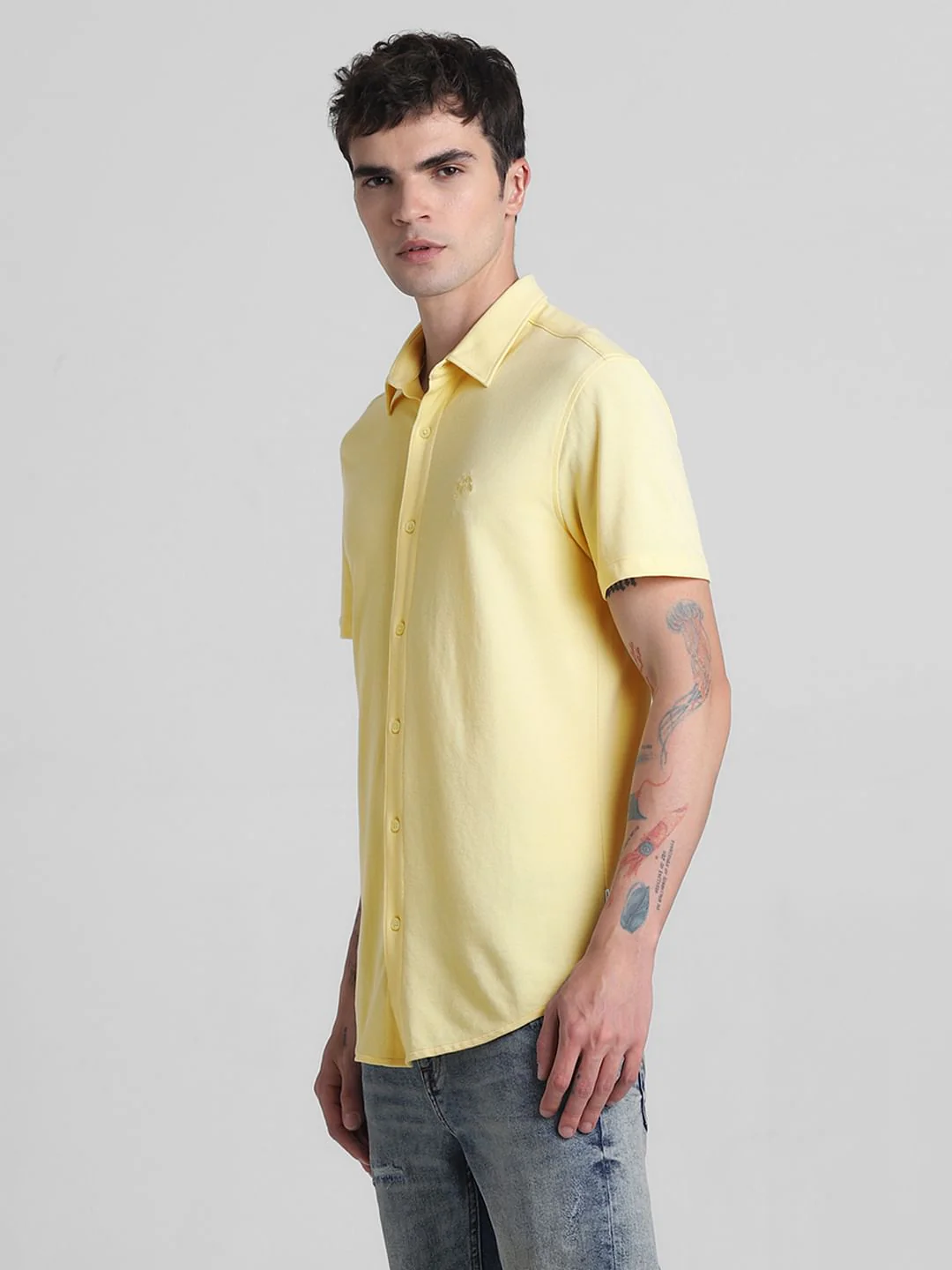 Yellow Knitted Short Sleeves Shirt - Image 3