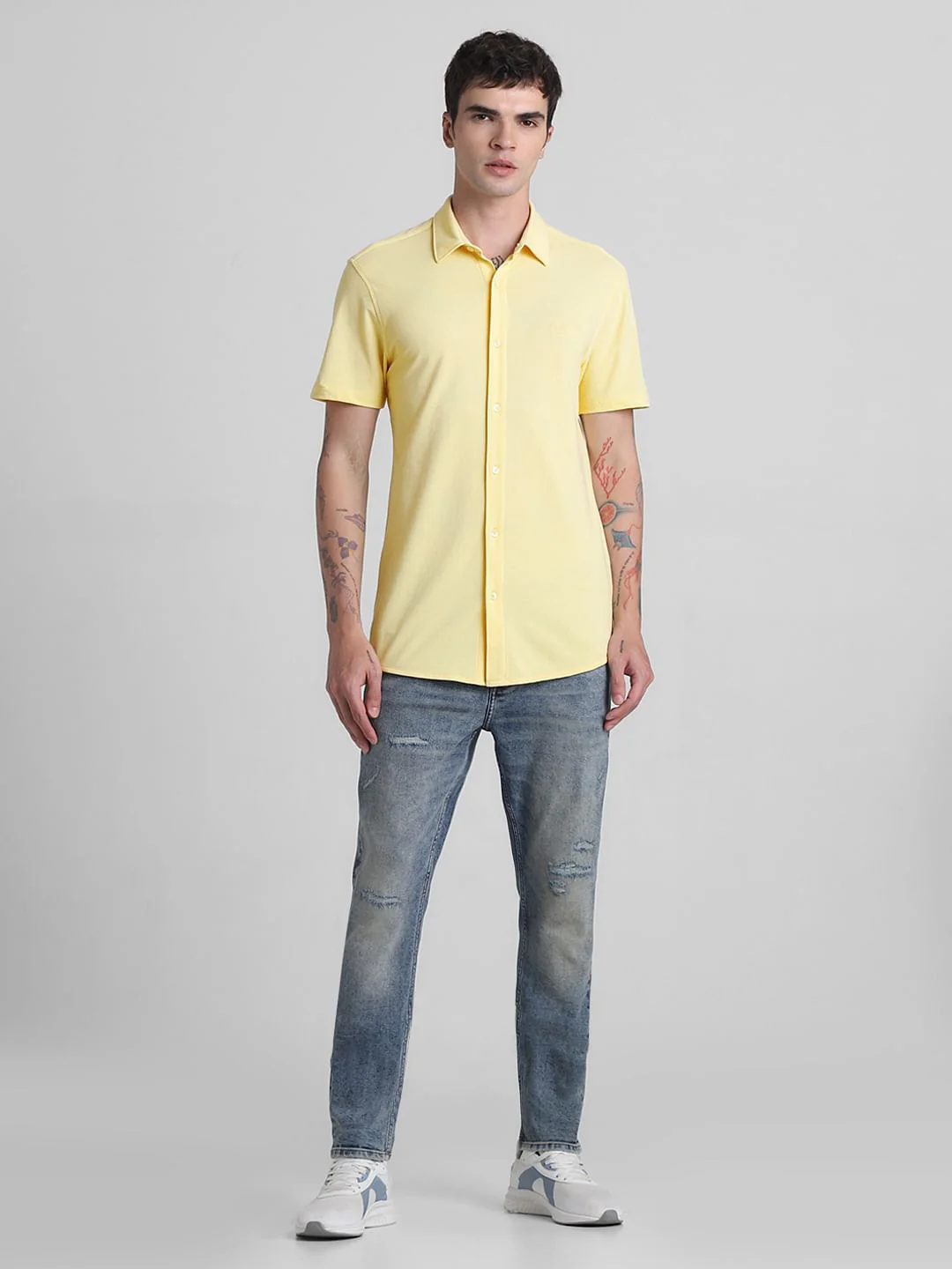 Yellow Knitted Short Sleeves Shirt - Image 6