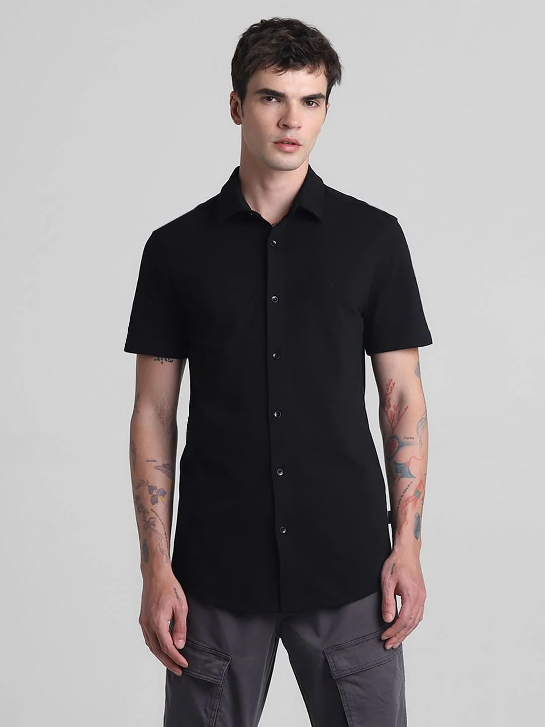 Black Knitted Short Sleeves Shirt - Image 2