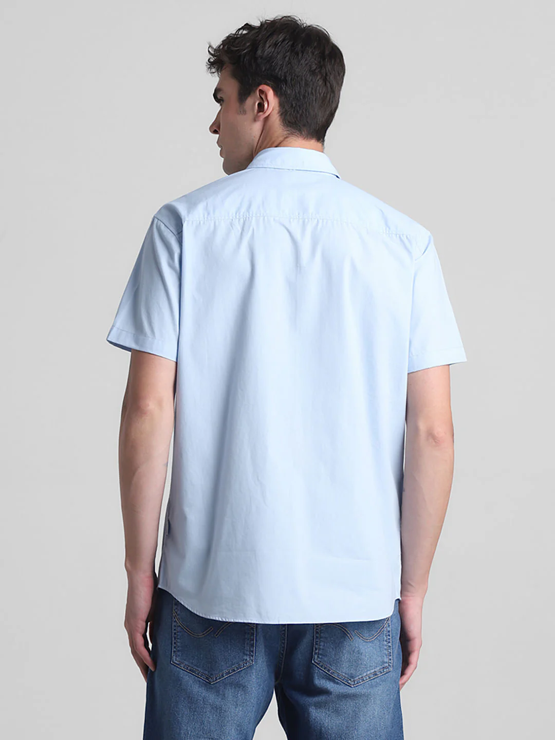 Blue Cotton Short Sleeves Shirt - Image 4