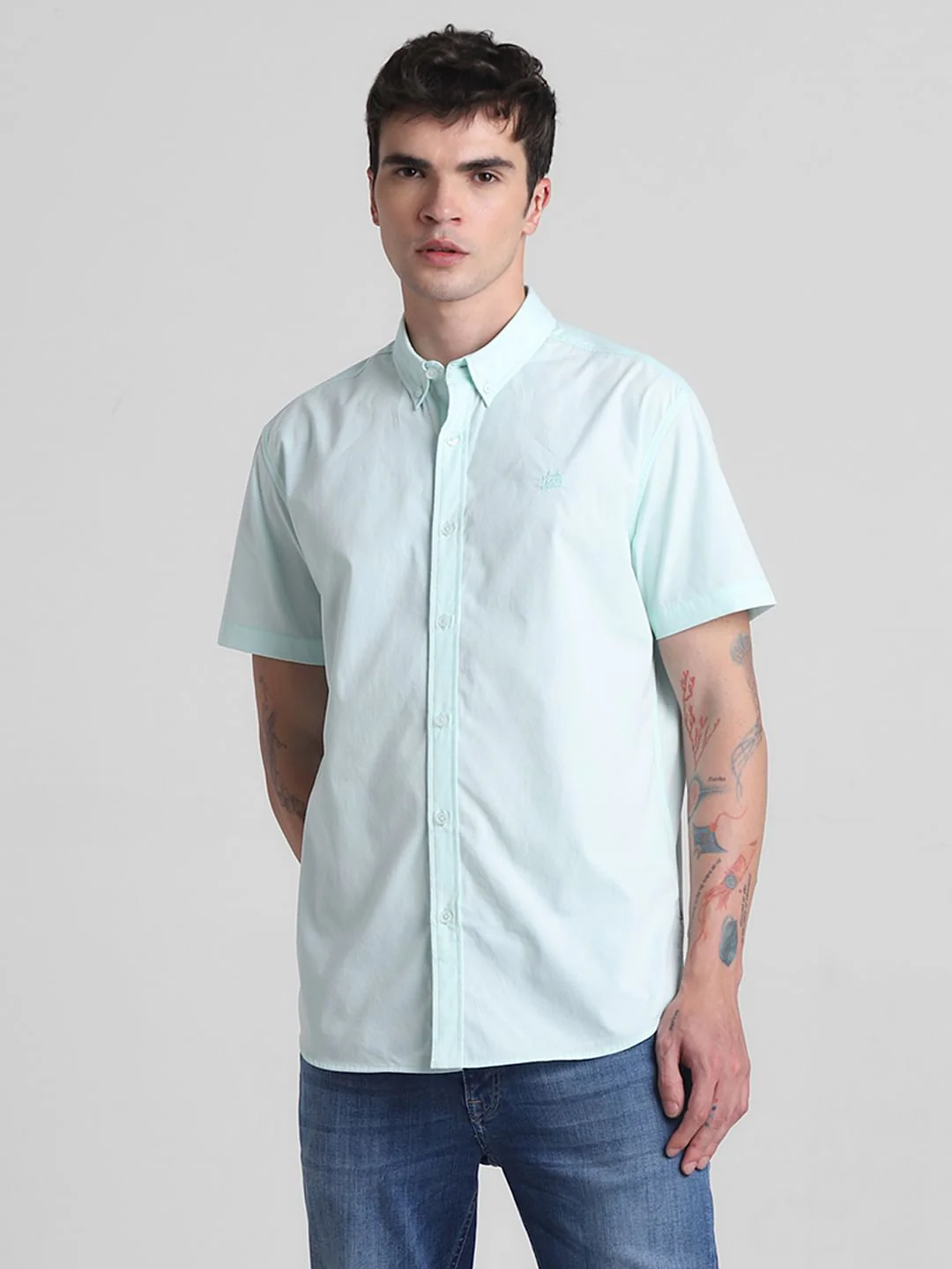 Green Cotton Short Sleeves Shirt - Image 2