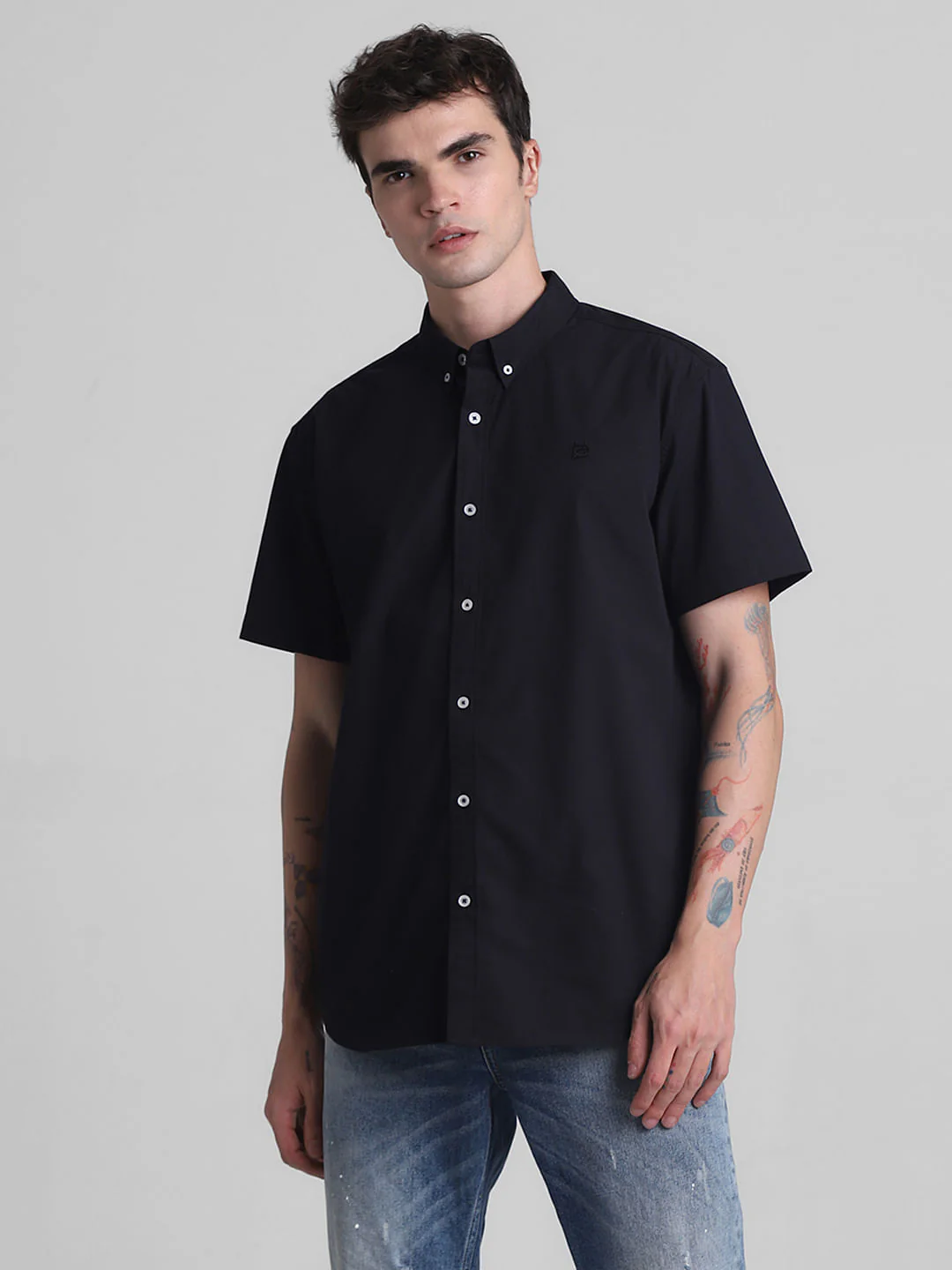 Black Cotton Short Sleeves Shirt - Image 2