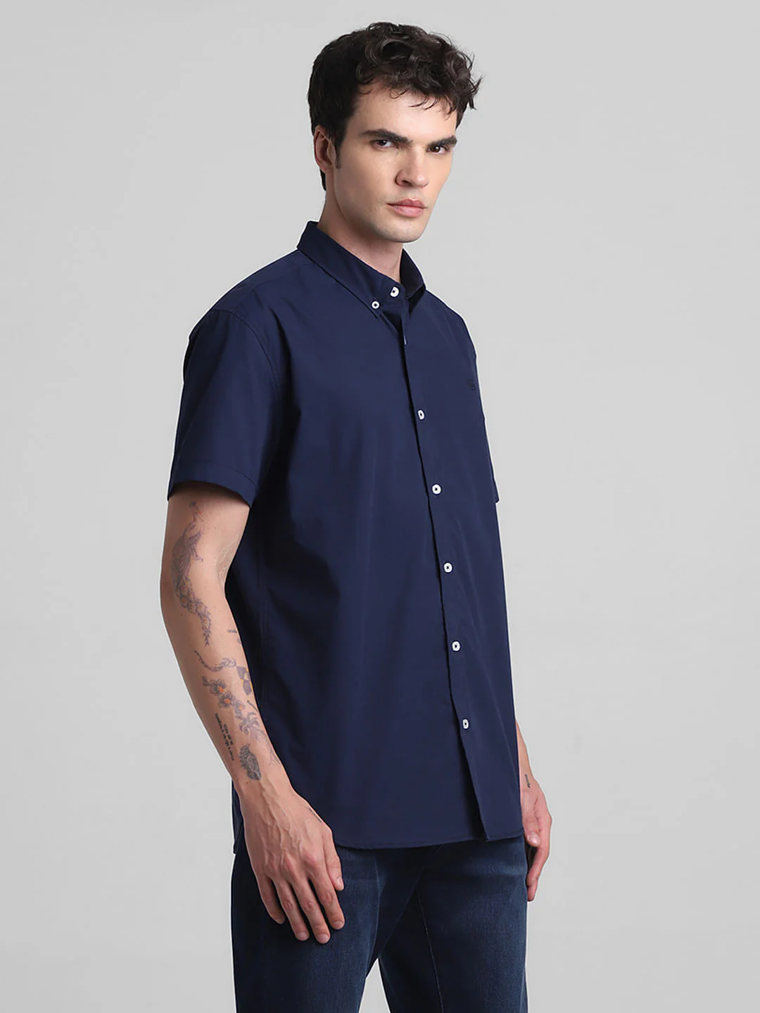 Dark Blue Cotton Short Sleeves Shirt - Image 3