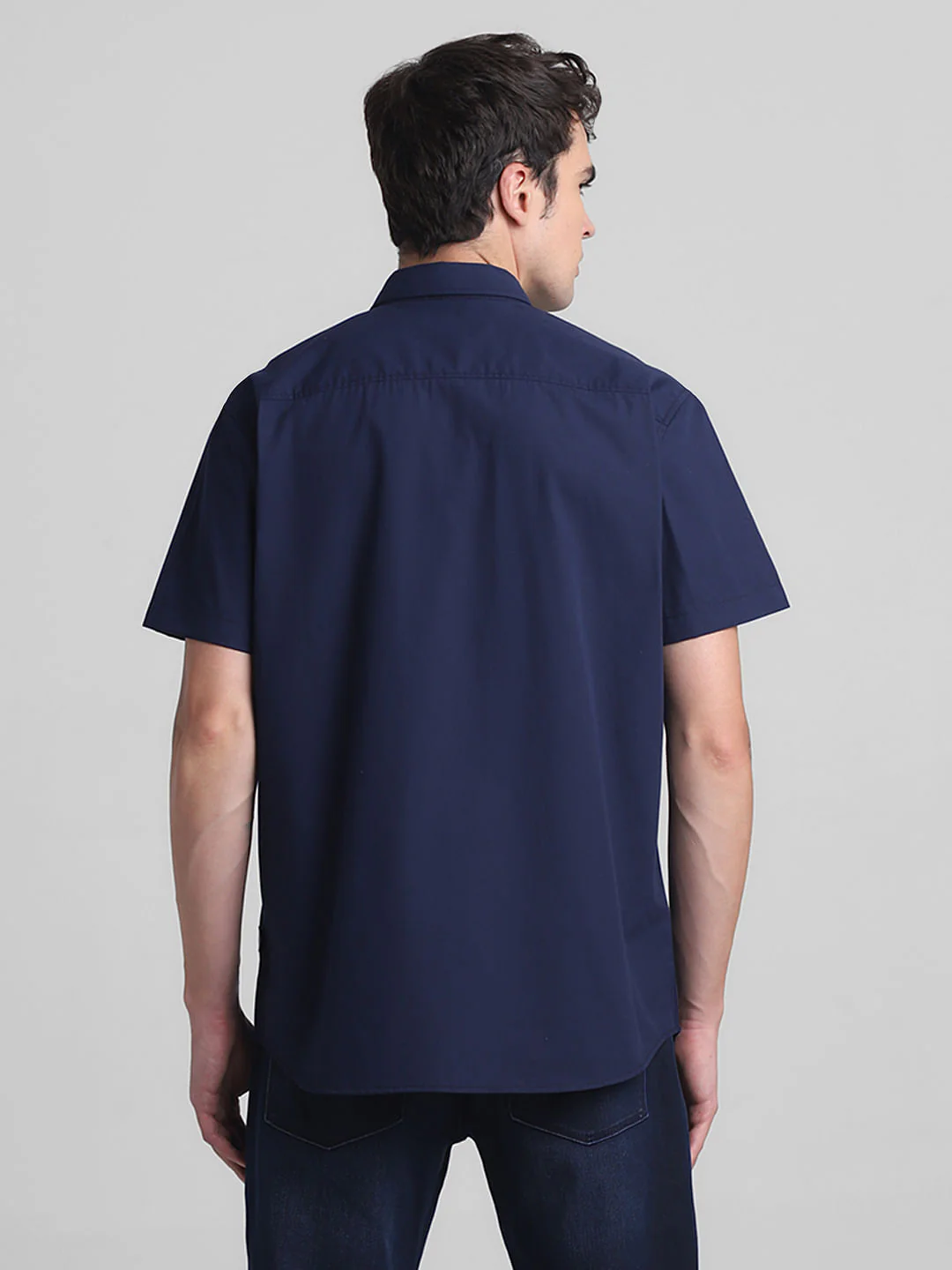 Dark Blue Cotton Short Sleeves Shirt - Image 4