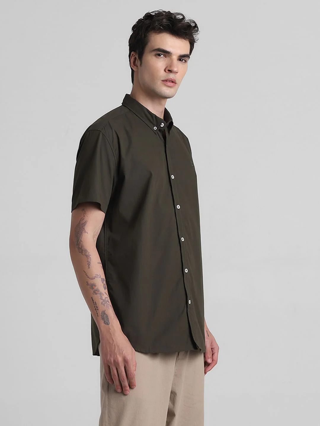 Dark Green Cotton Short Sleeves Shirt - Image 3