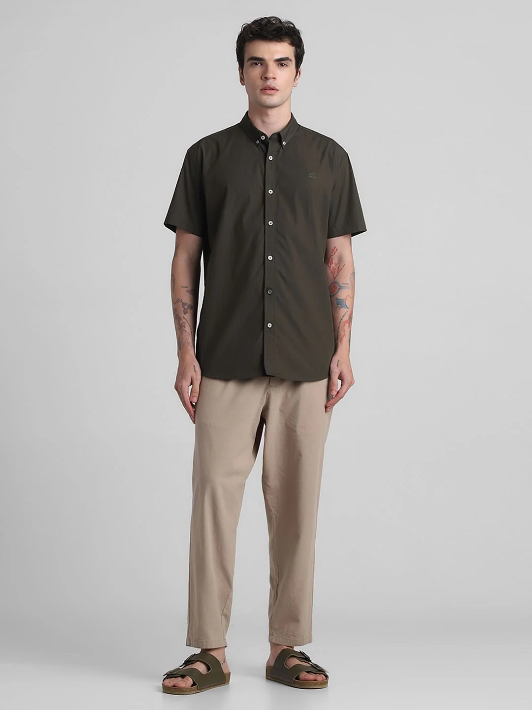 Dark Green Cotton Short Sleeves Shirt - Image 6