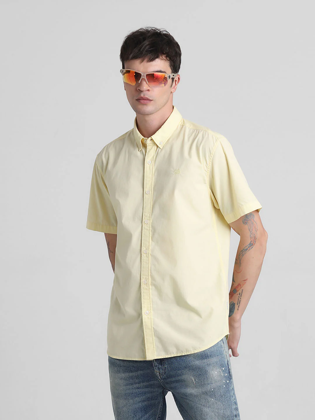 Yellow Cotton Short Sleeves Shirt