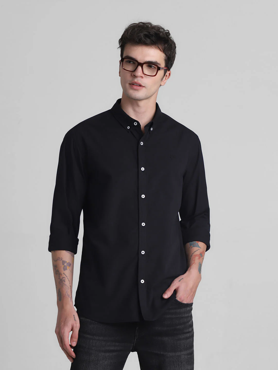 Black Cotton Full Sleeves Shirt