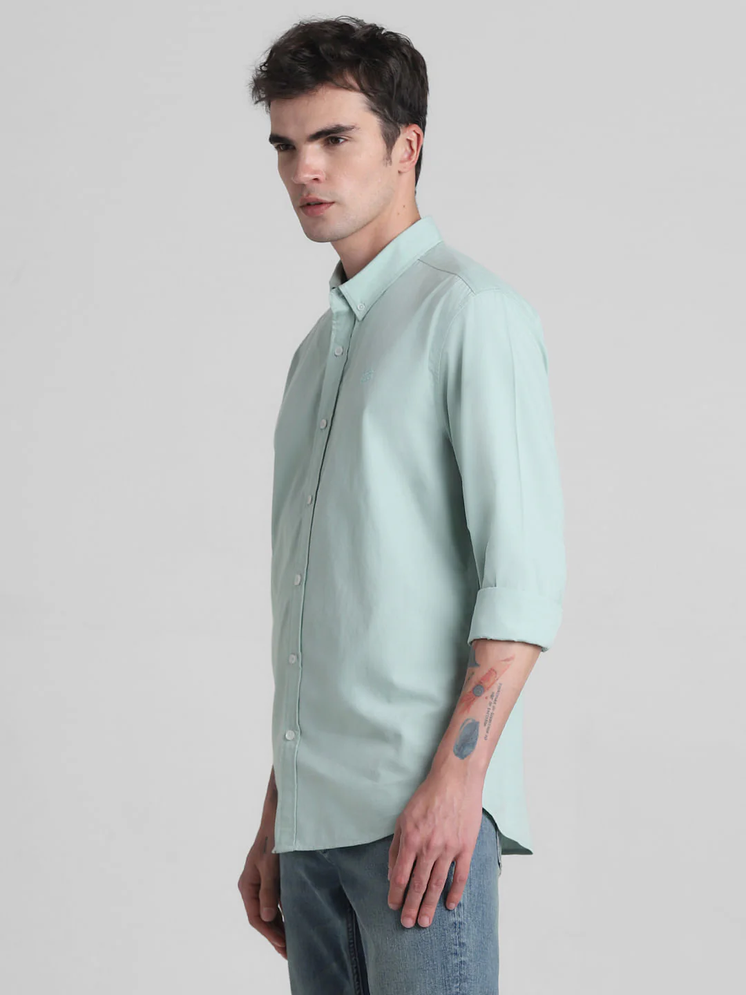 Green Cotton Full Sleeves Shirt - Image 3