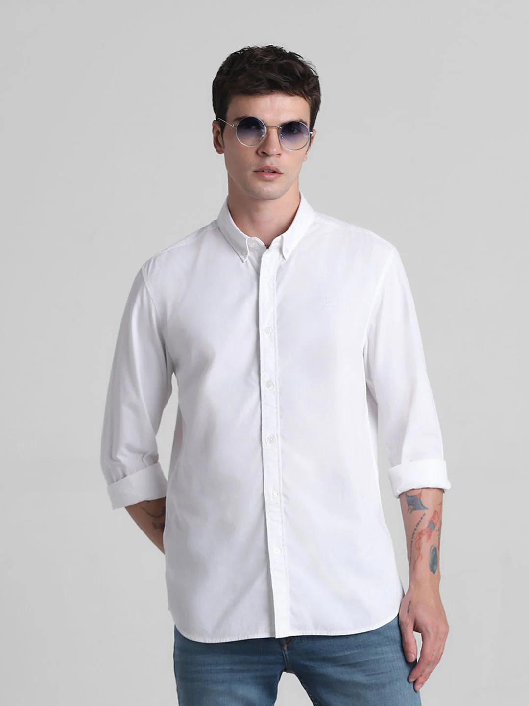 White Cotton Full Sleeves Shirt