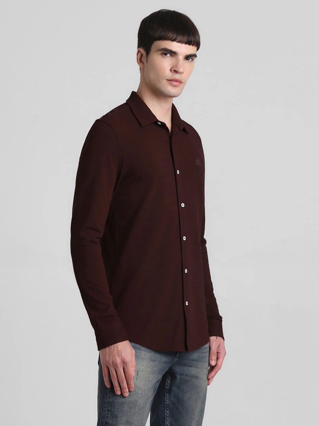 Dark Red Knit Full Sleeves Shirt - Image 3