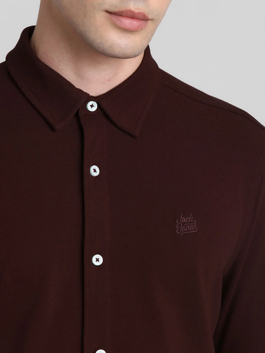 Dark Red Knit Full Sleeves Shirt - Image 5