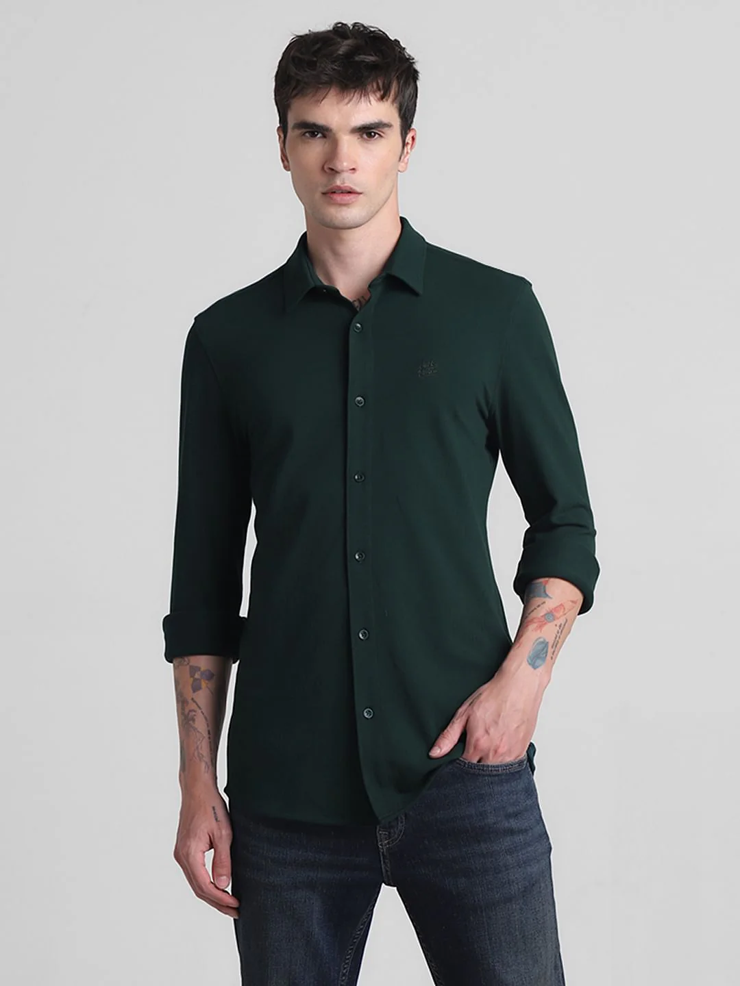 Green Knitted Full Sleeves Shirt - Image 2