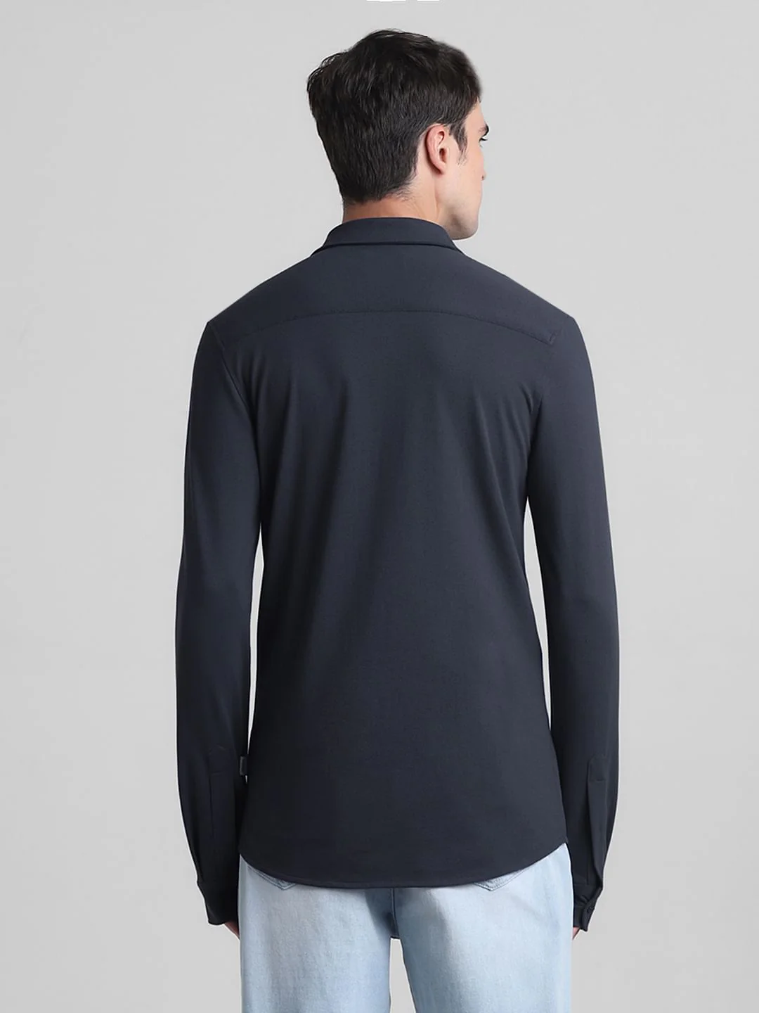Blue Knitted Full Sleeves Shirt - Image 4