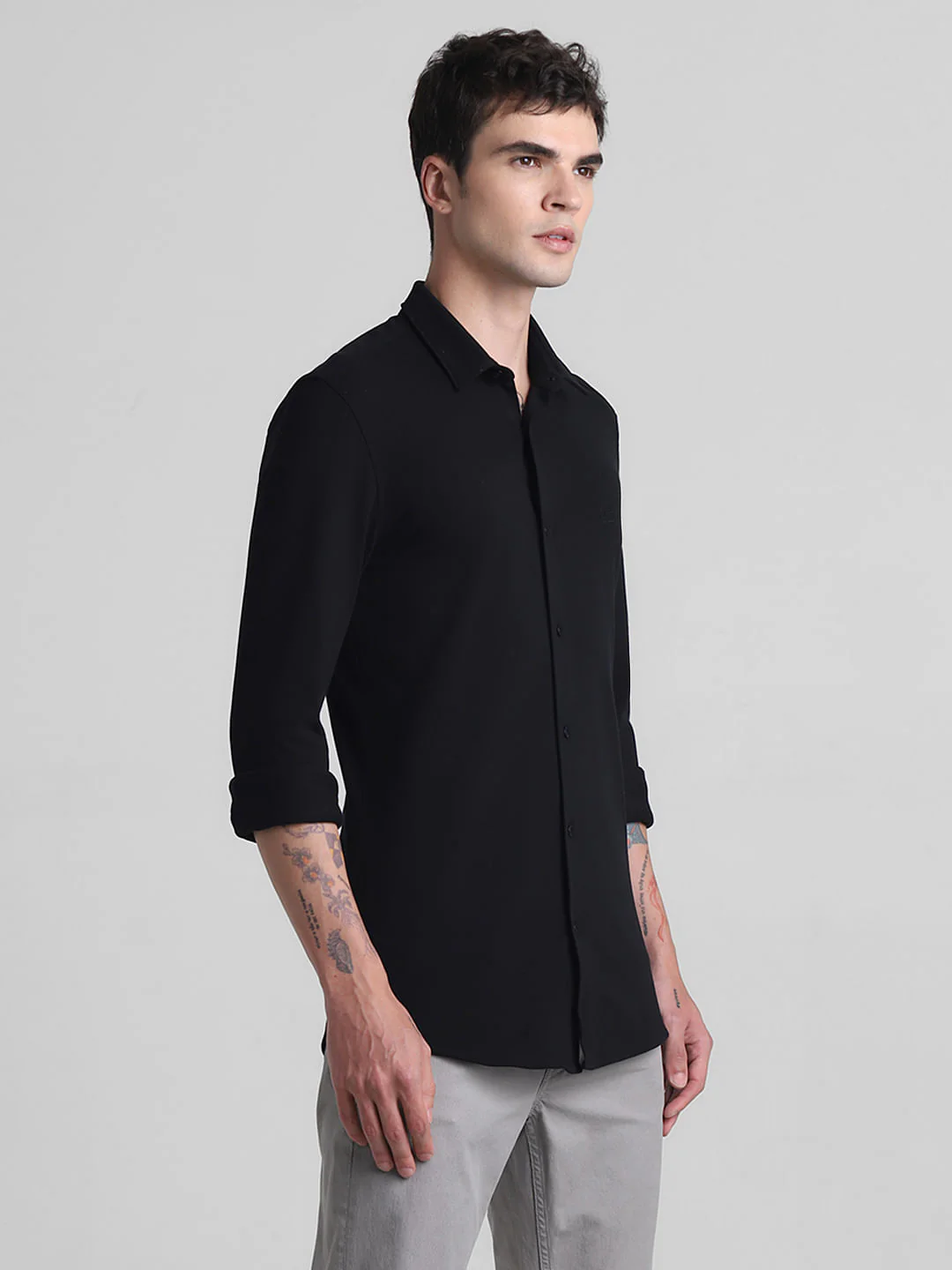 Black Knitted Full Sleeves Shirt - Image 3