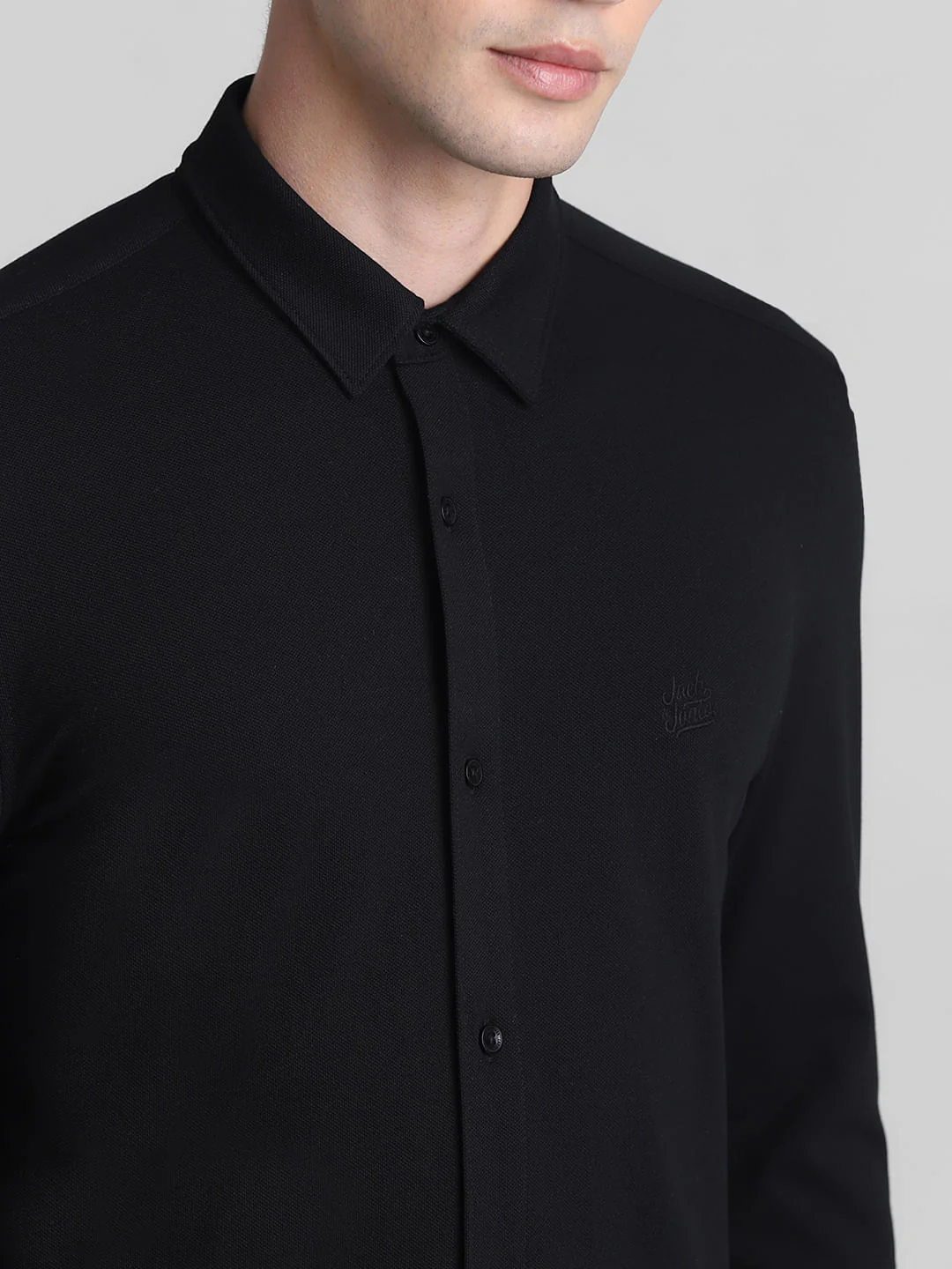 Black Knitted Full Sleeves Shirt - Image 5