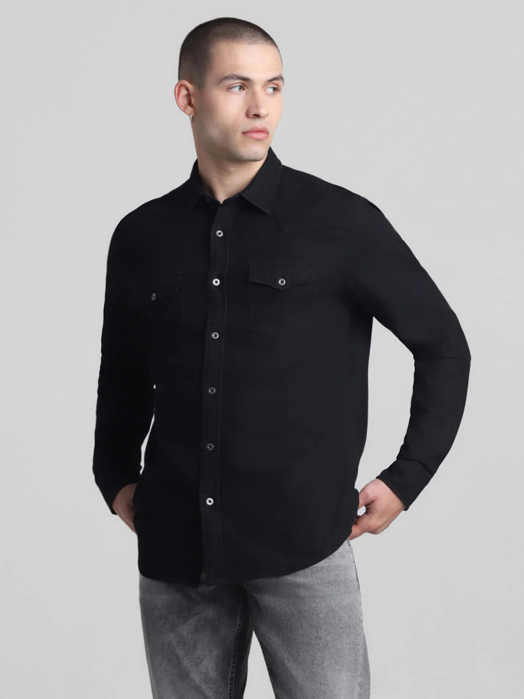 Black Full Sleeves Denim Shirt - Image 2