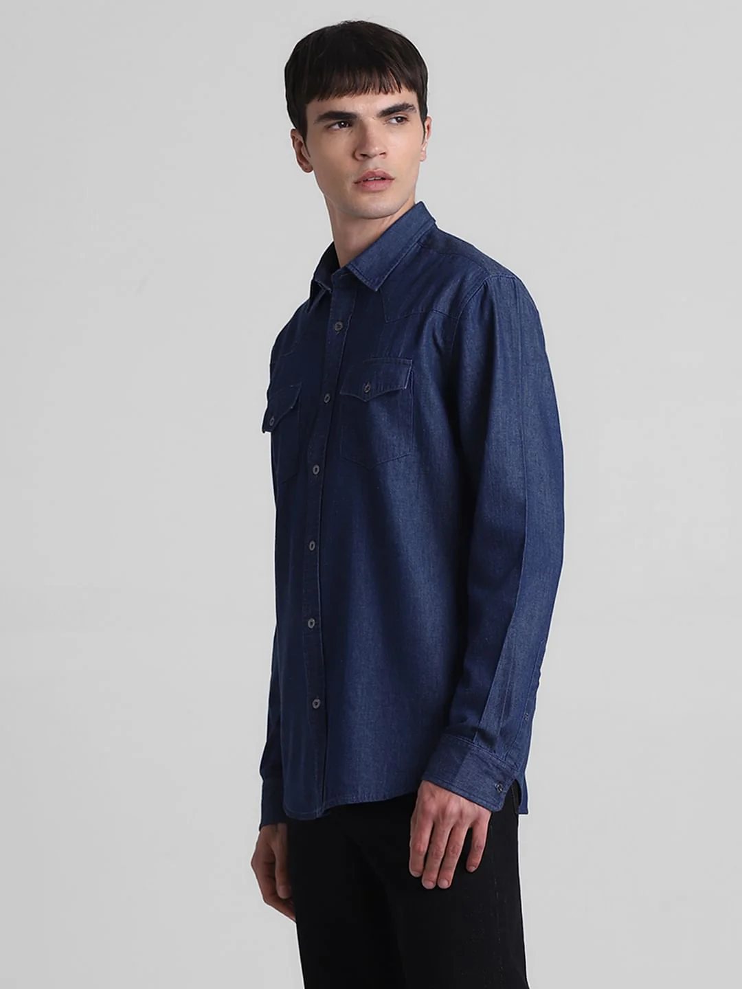 Dark Blue Cotton Denim Shirt - Image 3