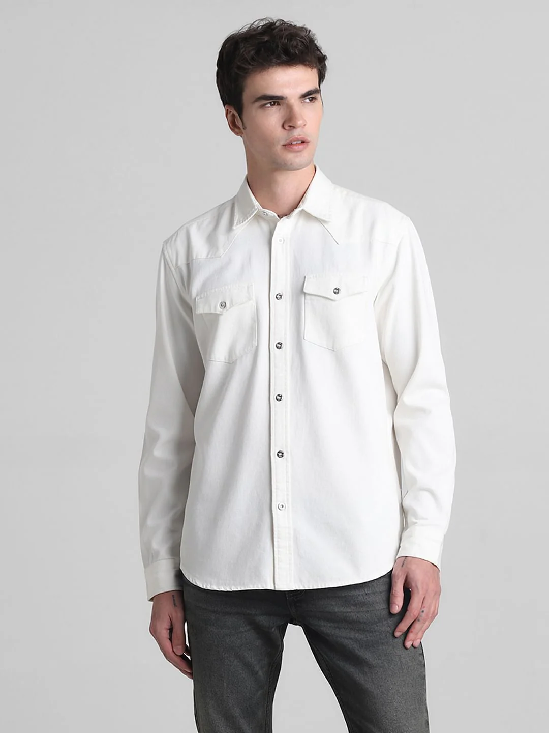 Ecru Denim Full Sleeves Shirt - Image 2