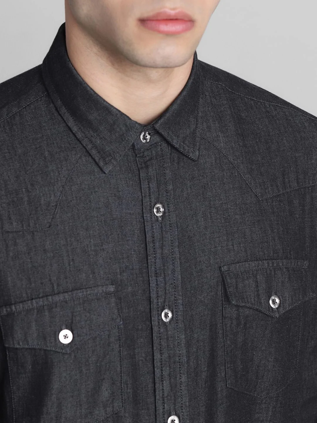 Grey Full Sleeves Denim Shirt - Image 5
