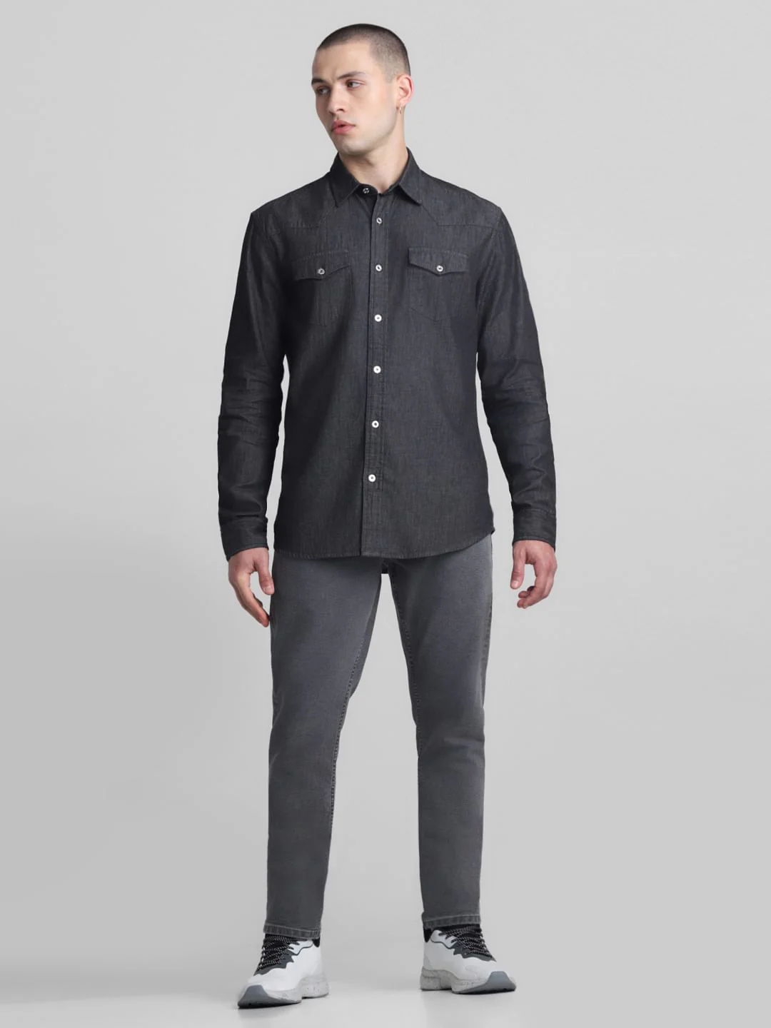 Grey Full Sleeves Denim Shirt - Image 6