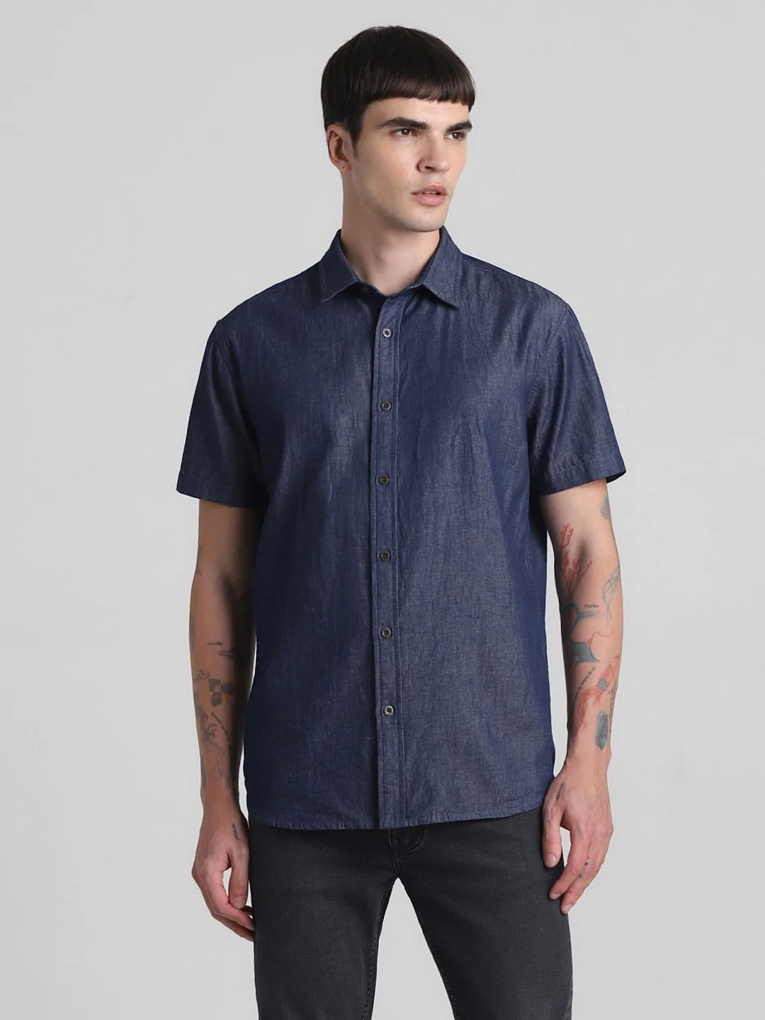 Dark Blue Denim Short Sleeves Shirt - Image 2