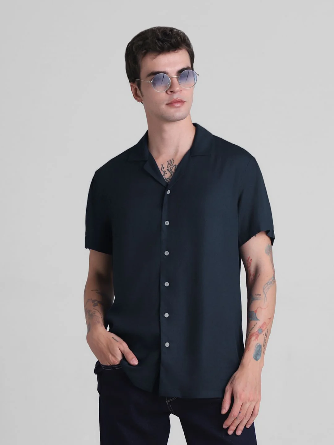 Dark Blue Short Sleeves Shirt